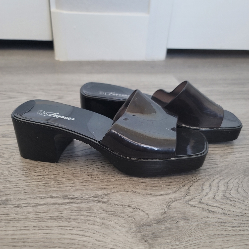 Jelly 90s style slip on sandal heels